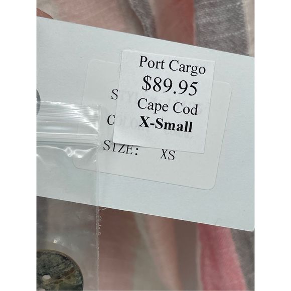 Habitat Linen Short Top Button Up Women XS Pink White Gray Stripe Long Sleeve Ne - Picture 3 of 13